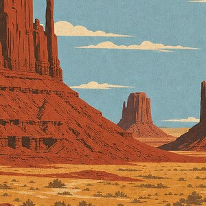 Monument Valley Reiseposter | Vintage Wüstenwandkunst | Südwesten der USA Druck | Dekor im Nationalpark-Stil | Rote Felskunst Bild 3