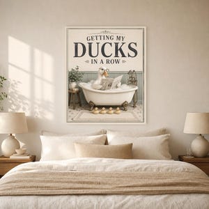 Funny Duck Bathroom Wall Art Print | Getting My Ducks In A Row Poster | Vintage Bathroom Wall Decor image 6