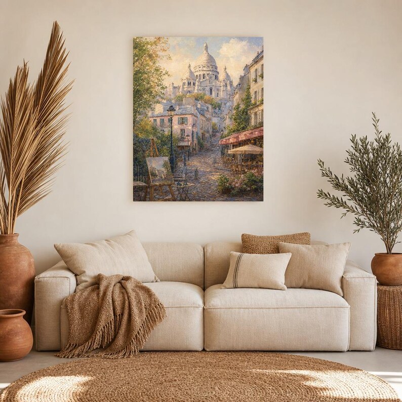 Póster de Montmartre, París | Pintura suave para pared, arte francés | Lámina de la calle adoquinada del Sacré-Cœur | Impreso y enviado imagen 7