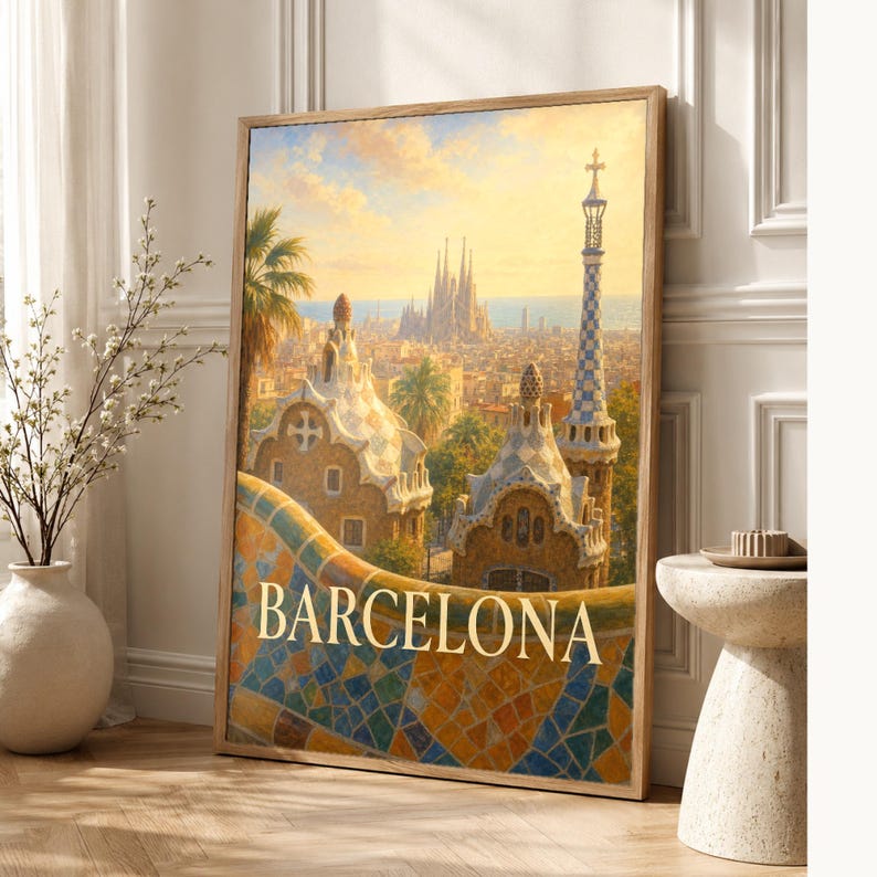 Barcelona Travel Poster | Soft Painting Spain Wall Art | Named City Art Print | Printed & Shipped image 1