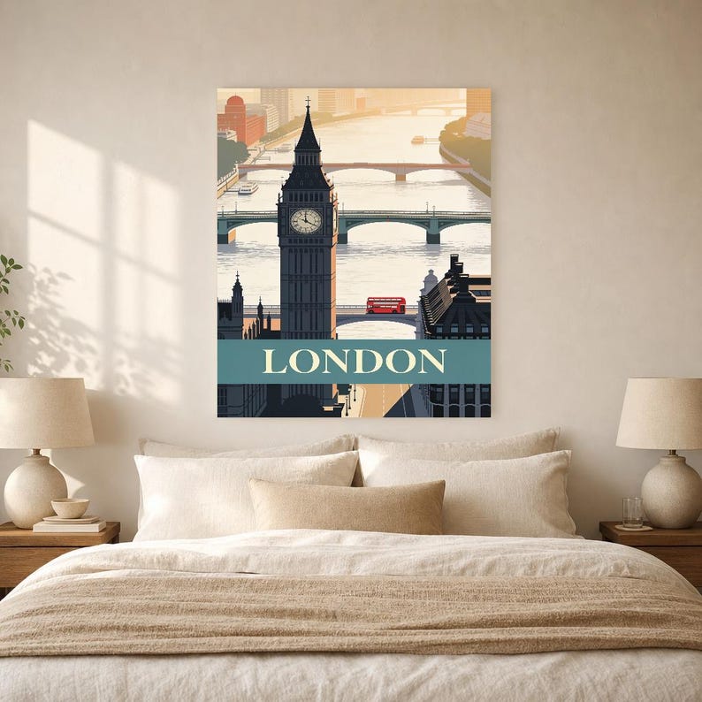 London Vintage Travel Poster | Retro England City Art Print | Housewarming Gift Wall Decor image 9