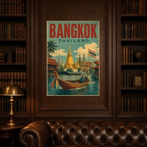 バンコク旅行ポスター｜ヴィンテージ寺院プリント｜タイのウォールアート｜印刷・発送 画像 5