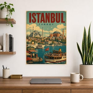 Póster de viaje de Estambul | Lámina vintage del Bósforo | Arte mural turco | Impreso y enviado imagen 8