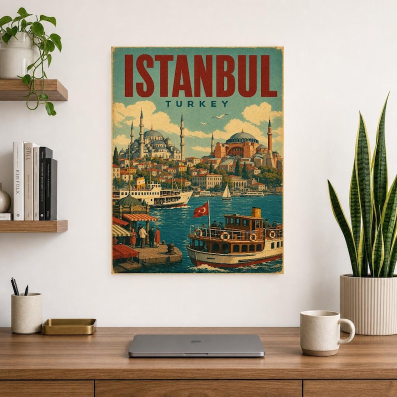 Póster de viaje de Estambul | Lámina vintage del Bósforo | Arte mural turco | Impreso y enviado imagen 8