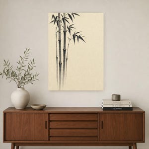 Black Ink Bamboo Japandi Wall Art Print | Mono Brushstroke Sumi-e Print | Zen Wabi Sabi Poster image 2