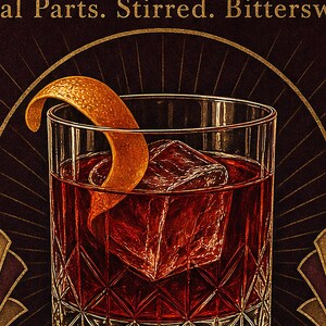 Bordeaux Art Deco Negroni Recipe Wall Art Print | Gold Cocktail Recipe Poster | Bar Cart Decor Print | Kitchen Wall Art image 3