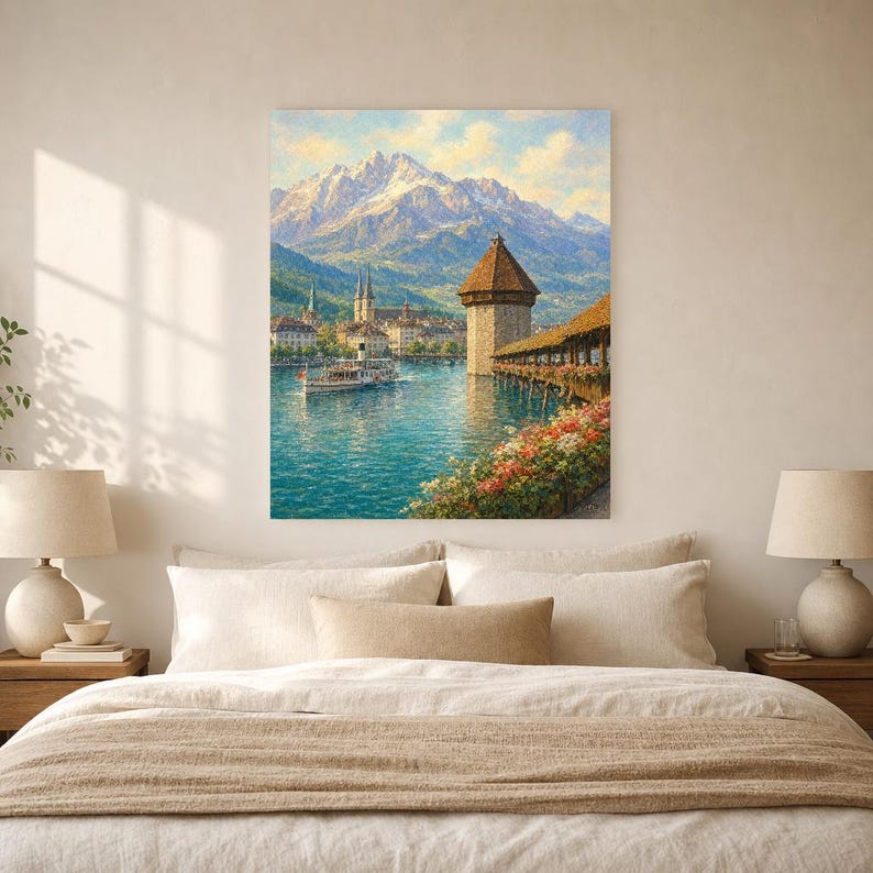 Reiseposter Vierwaldstättersee | Wandbild Schweiz (weiche Malerei) | Kunstdruck eines Sees in den Schweizer Alpen | Gedruckt & Versand Bild 6