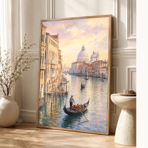 Venice Travel Poster | Soft Painting Italy Wall Art | Grand Canal Gondola Coastal Print | Printed & Shipped image 2
