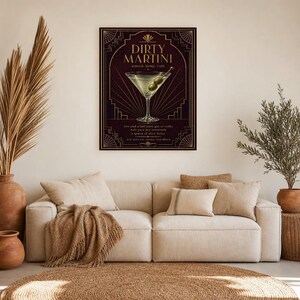 Olive Green Art Deco Dirty Martini Recipe Wall Art Print | Gold Cocktail Recipe Poster | Bar Cart Decor Print | Kitchen Wall Art image 7