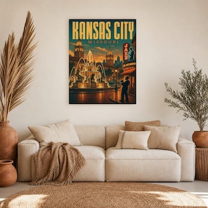 Póster turístico de Kansas City | Lámina vintage de las fuentes de jazz de los años 50 | Lámina decorativa de Missouri | Decoración urbana de mediados de siglo imagen 6