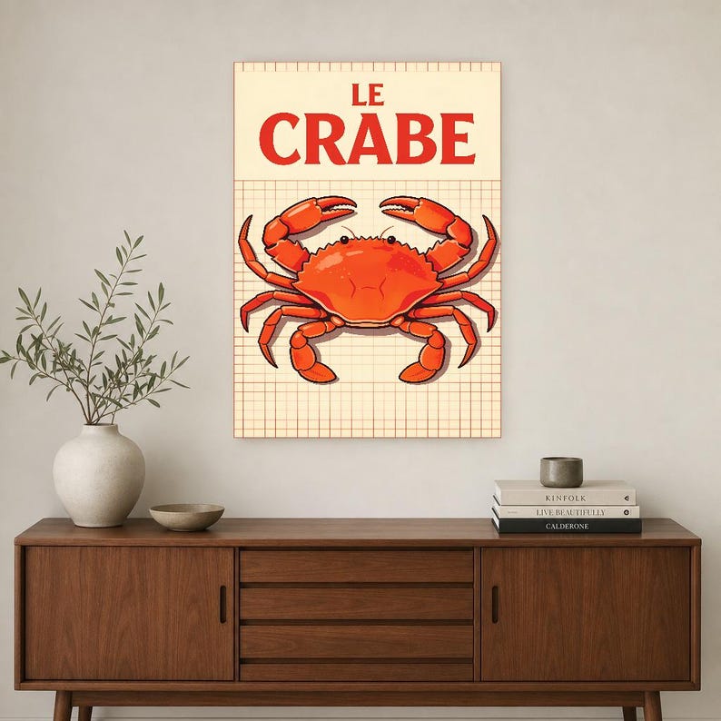 Crab Kitchen Wall Art Print | Retro Bistro Seafood Poster | Maximalist Coastal Kitchen Print | Dining Decor image 3