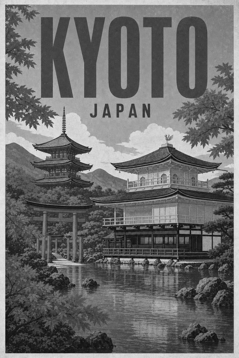 Kyoto Travel Poster | Vintage Temple Print | Japanese Wall Art | Printed & Shipped image 10