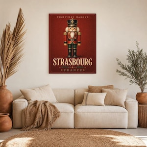 Cartel del cascanueces del mercado navideño de Estrasburgo | Arte de pared de vacaciones de Francia | Impresión navideña vintage | Decoració imagen 5