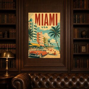 Miami Travel Poster | Vintage Art Deco Print | USA Wall Art | Printed & Shipped image 5