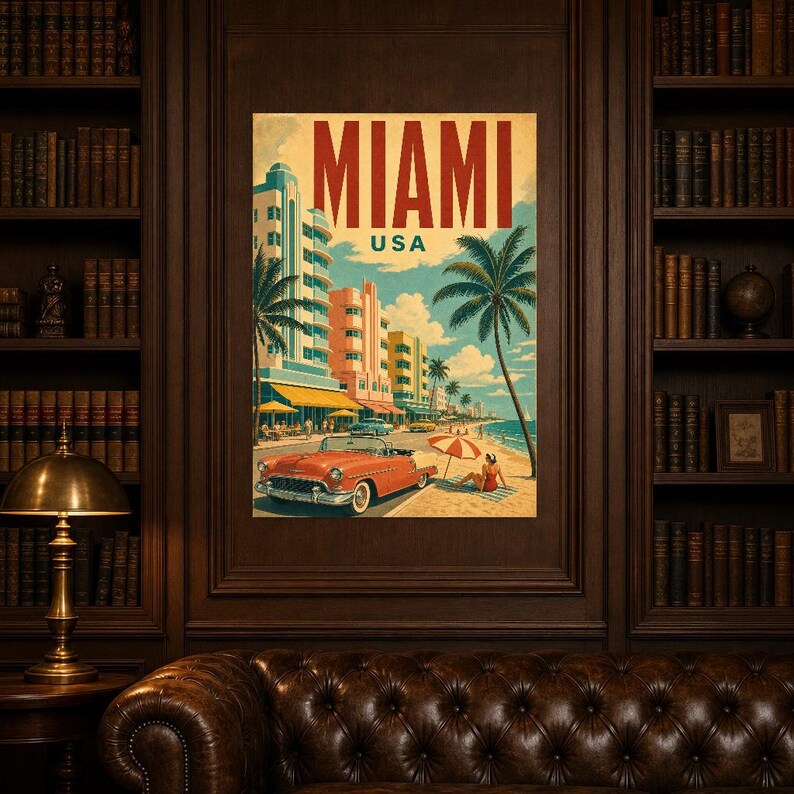 Miami Travel Poster | Vintage Art Deco Print | USA Wall Art | Printed & Shipped image 5