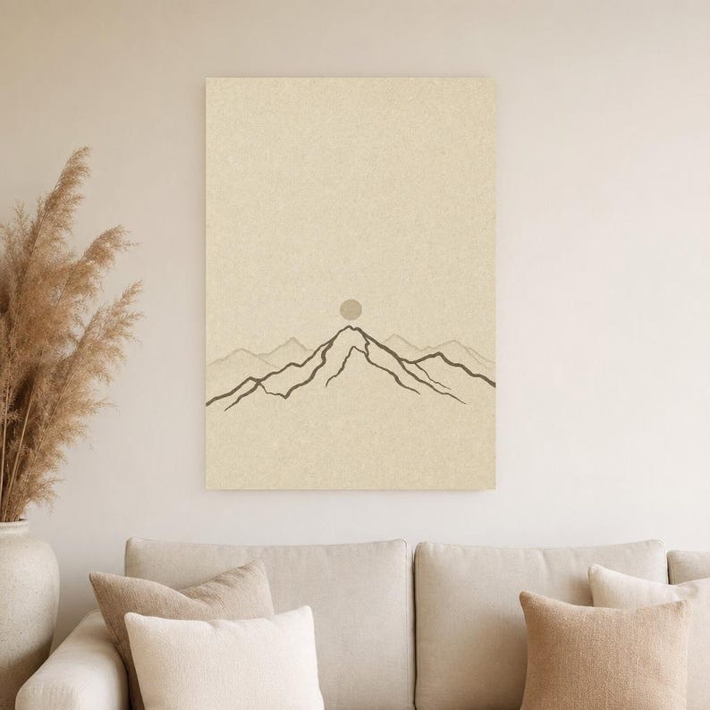 Neutral Gallery Wall Set Japandi Wall Art Print | Sand Beige Mountain Line | Wabi Sabi Minimal Print image 4