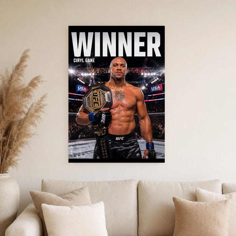 Ciryl Gane Champion Poster | UFC Heavyweight Belt MMA Wall Art Print | Fight Night Decor image 4