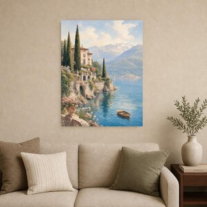 Lake Como Travel Poster | Soft Painting Italy Wall Art | Italian Lake Villa Print | Printed & Shipped image 9