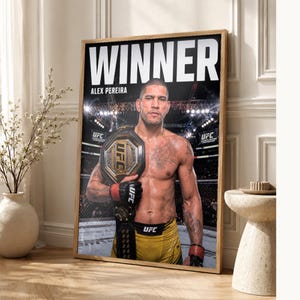 Alex Pereira Champion Poster | UFC Heavyweight Belt MMA Wall Art Print | Fight Night Decor image 1