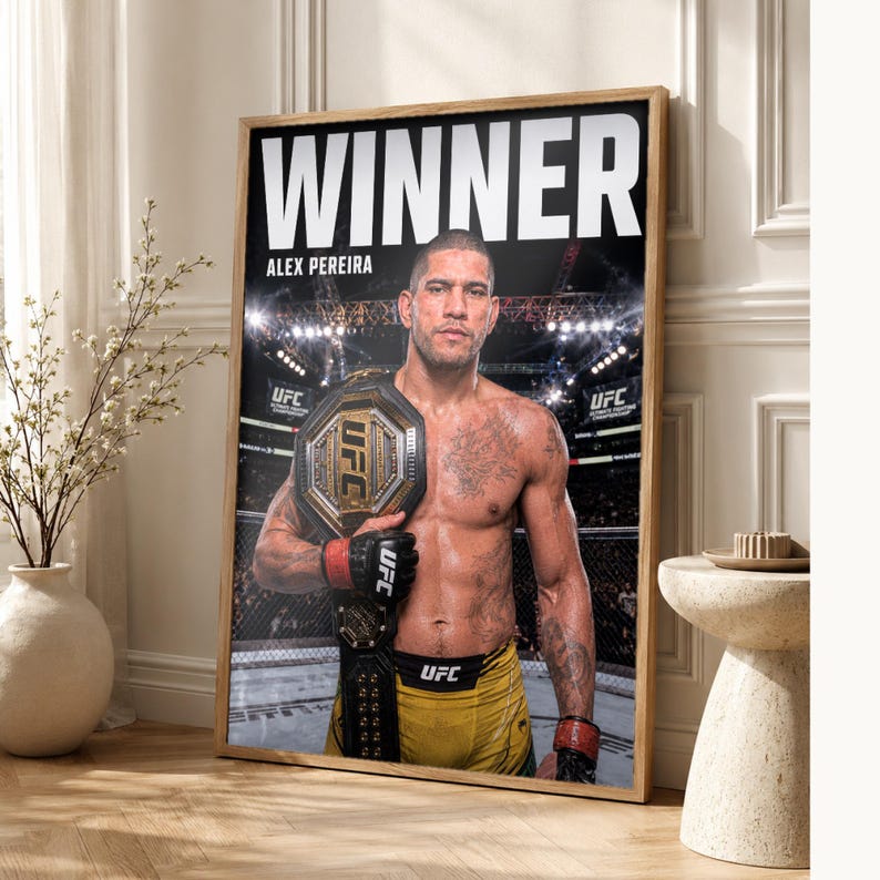 Alex Pereira Champion Poster | UFC Heavyweight Belt MMA Wall Art Print | Fight Night Decor image 1