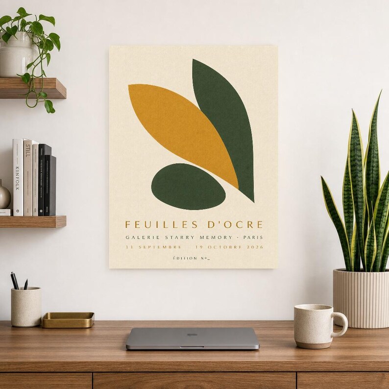 Ocher Leaves | Abstract Wall Art | Modern Gallery Poster | Ocher and Green Minimalist Print | Printed & Shipped image 8
