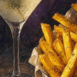 Vuile Martini frietjes kunst aan de muur | Late Night voedsel stilleven poster | Barwagen decor print | Cocktail kunst aan de muur afbeelding 3