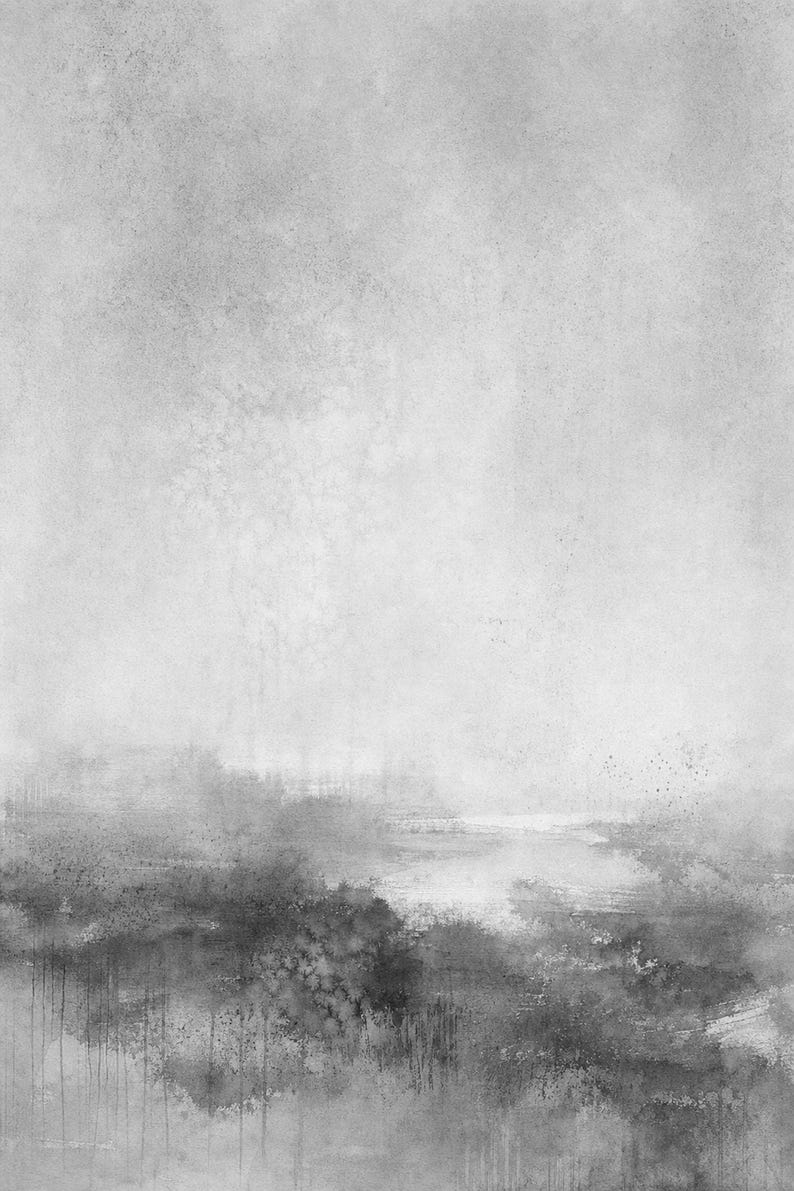 Moody Green Abstract Wall Art Print | Panoramic Color Field Print | Sage Watercolor Landscape Poster | Wabi-Sabi Living Room Decor image 10
