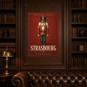 Cartel del cascanueces del mercado navideño de Estrasburgo | Arte de pared de vacaciones de Francia | Impresión navideña vintage | Decoració imagen 6