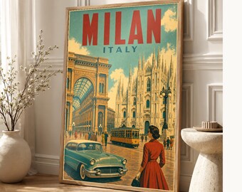 Milan Travel Poster | Vintage Duomo Print | Italian Wall Art | Printed & Shipped