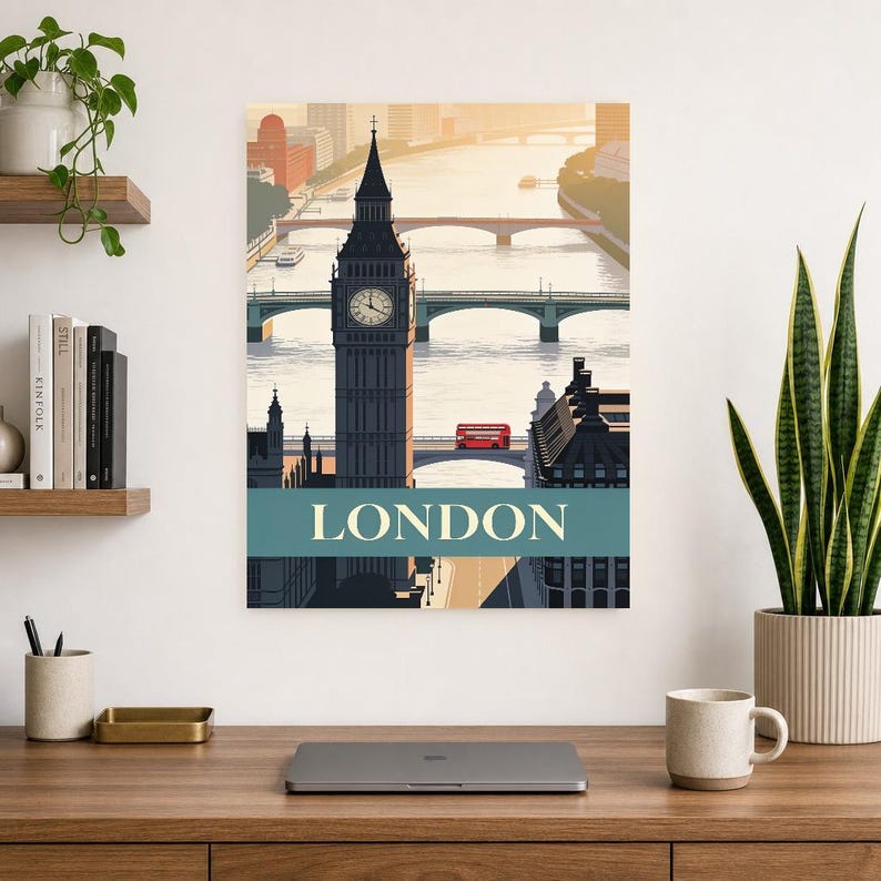 London Vintage Travel Poster | Retro England City Art Print | Housewarming Gift Wall Decor image 13