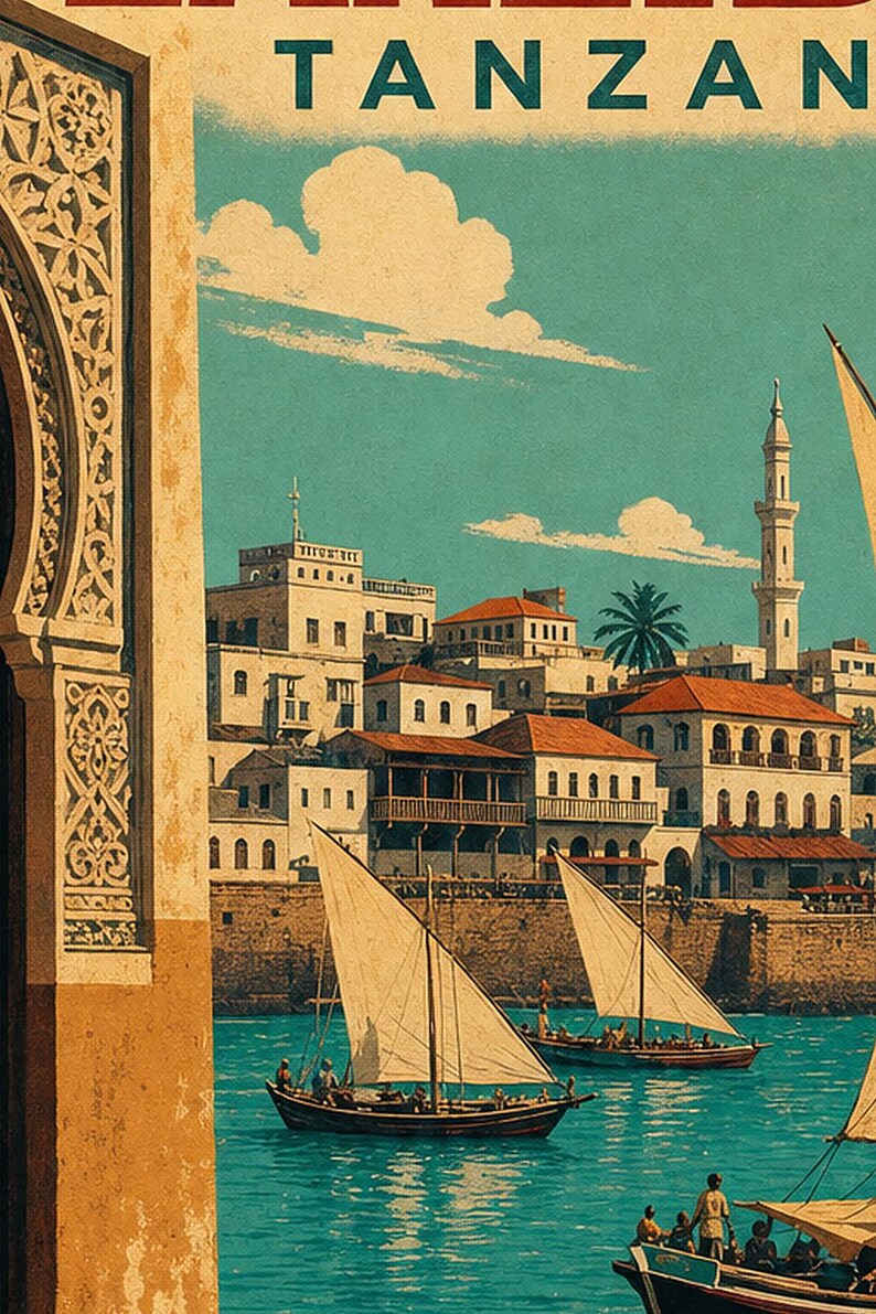 Zanzibar Travel Poster | Vintage Stone Town Print | Tanzania Wall Art | Printed & Shipped image 3