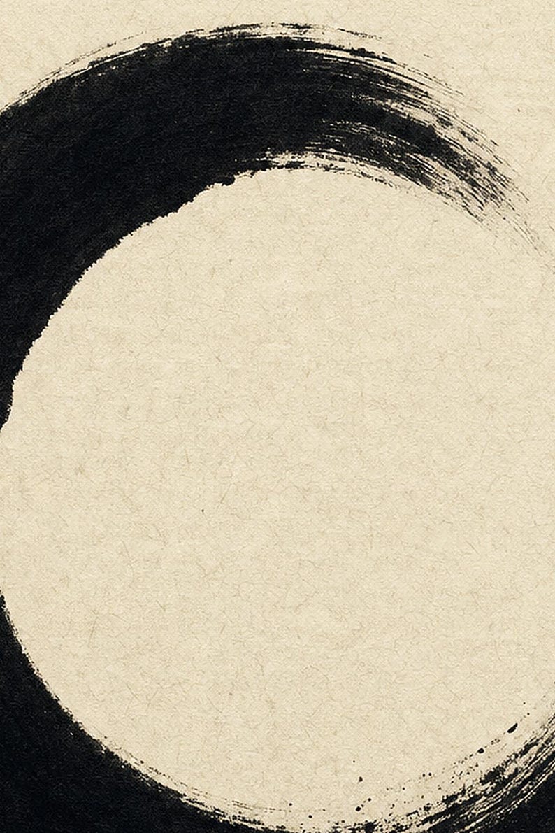 Zen Enso Circle Japandi Wall Art Print | Black Ink on Cream | Wabi Sabi Mono Brushstroke Print image 3