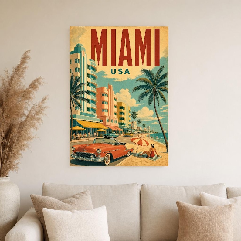 Miami Travel Poster | Vintage Art Deco Print | USA Wall Art | Printed & Shipped image 4