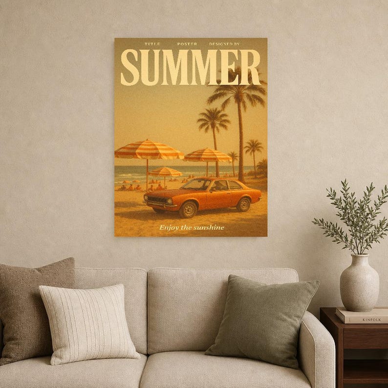 Letni plakat retro | Druk ścienny w stylu vintage z lat 70. | Druk magazynu estetycznego | Prezent w stylu retro z połowy wieku zdjęcie 15