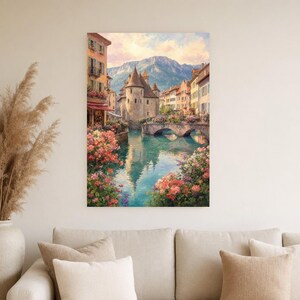 Annecy Travel Poster | Soft Painting France Wall Art | Venice of the Alps Canal Print | Printed & Shipped image 4