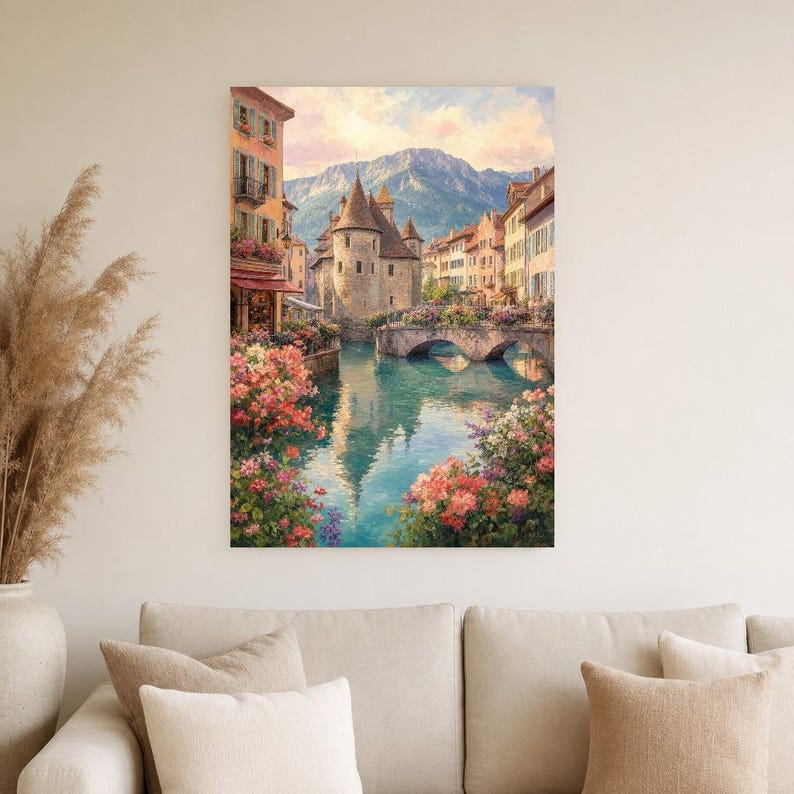 Annecy Travel Poster | Soft Painting France Wall Art | Venice of the Alps Canal Print | Printed & Shipped image 4