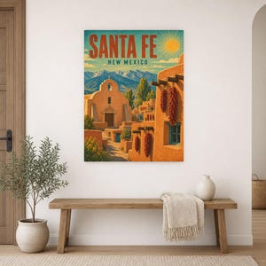 Santa Fe Travel Poster | Vintage Adobe Pueblo Print | New Mexico Wall Art Print | Mid Century City Decor image 9