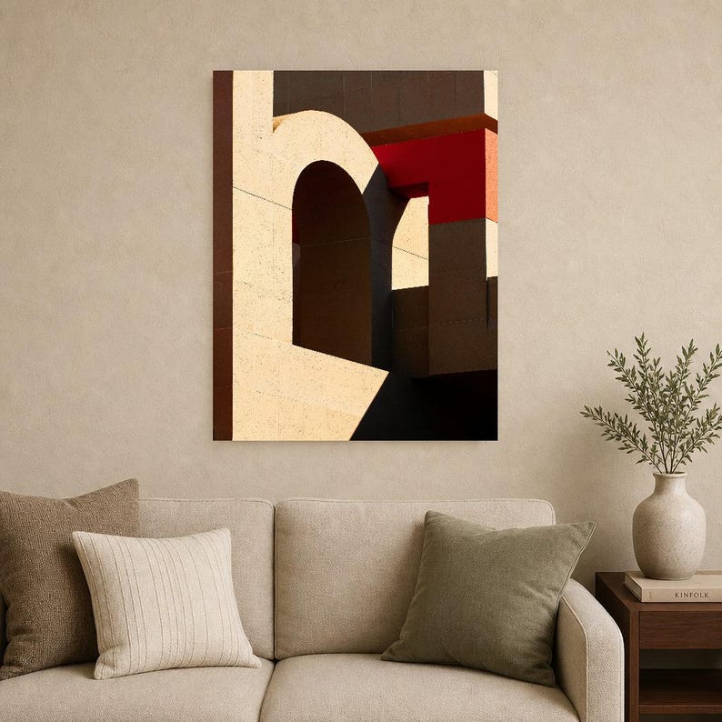 Arte mural de arquitectura brutalista | Póster de arco de hormigón cálido | Lámina geométrica minimalista de mediados de siglo imagen 8