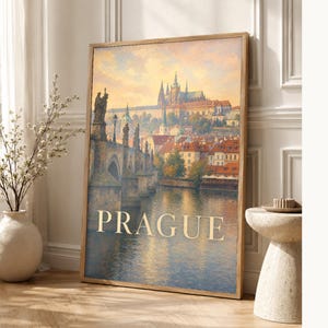 Póster de viaje de Praga | Pintura suave de la República Checa | Lámina artística con nombre de ciudad | Impreso y enviado imagen 1
