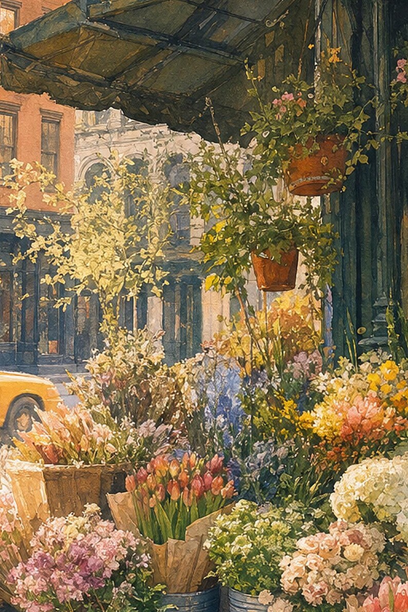 Póster del Mercado de Flores de Nueva York | Pintura suave para pared de Nueva York | Lámina floral de viaje | Impreso y enviado imagen 3