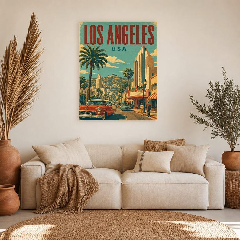 Los Angeles Travel Poster | Vintage Palms Print | USA Wall Art | Printed & Shipped image 7
