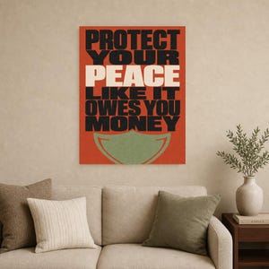 Skydda din fred-poster | Djärv typografisk väggkonsttryck | Självvårdscitattryck | Boho bekräftelsedekor | Gåva för mental hälsa bild 10