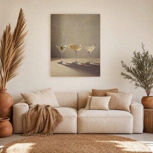 Arte de parede de produtos vidreiros Moody Martini | Do cocktail vida mínima ainda pôster | Impressão de decoração de carrinho de bar | Arte imagem 7