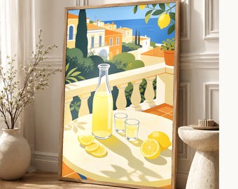 Mediterraner Limoncello-Küchendruck | Dolce Vita Italienischer Wandkunstdruck | Esszimmer-Sommerdekoration