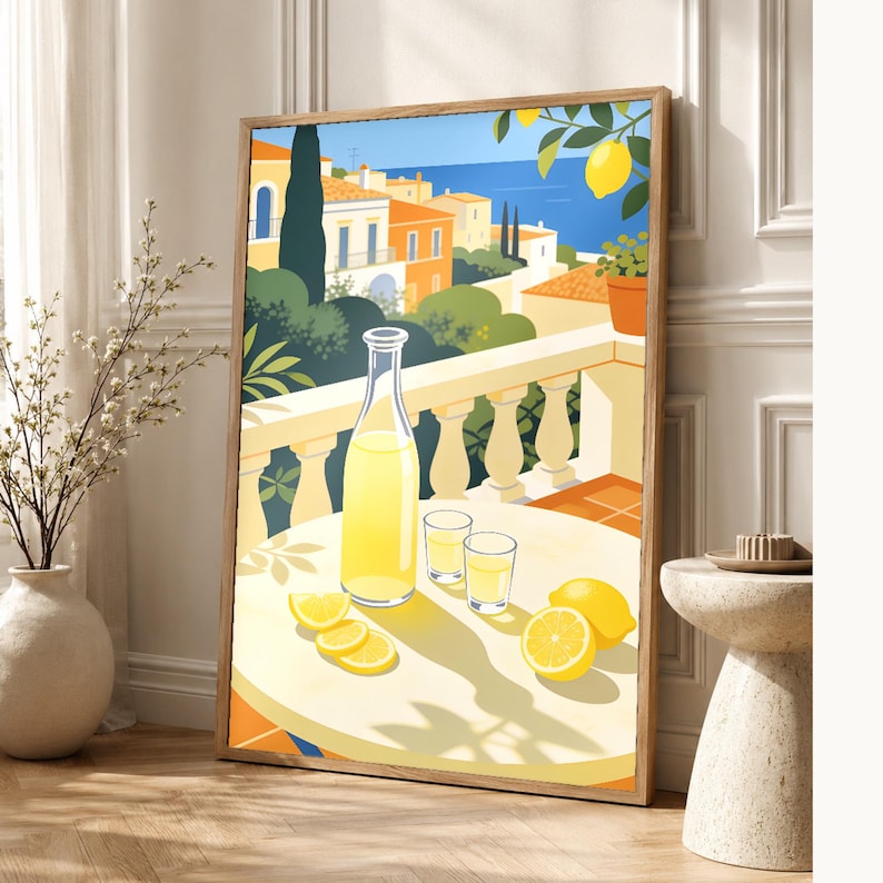 Mediterranean Limoncello Kitchen Print | Dolce Vita Italian Wall Art Print | Dining Room Summer Decor image 1