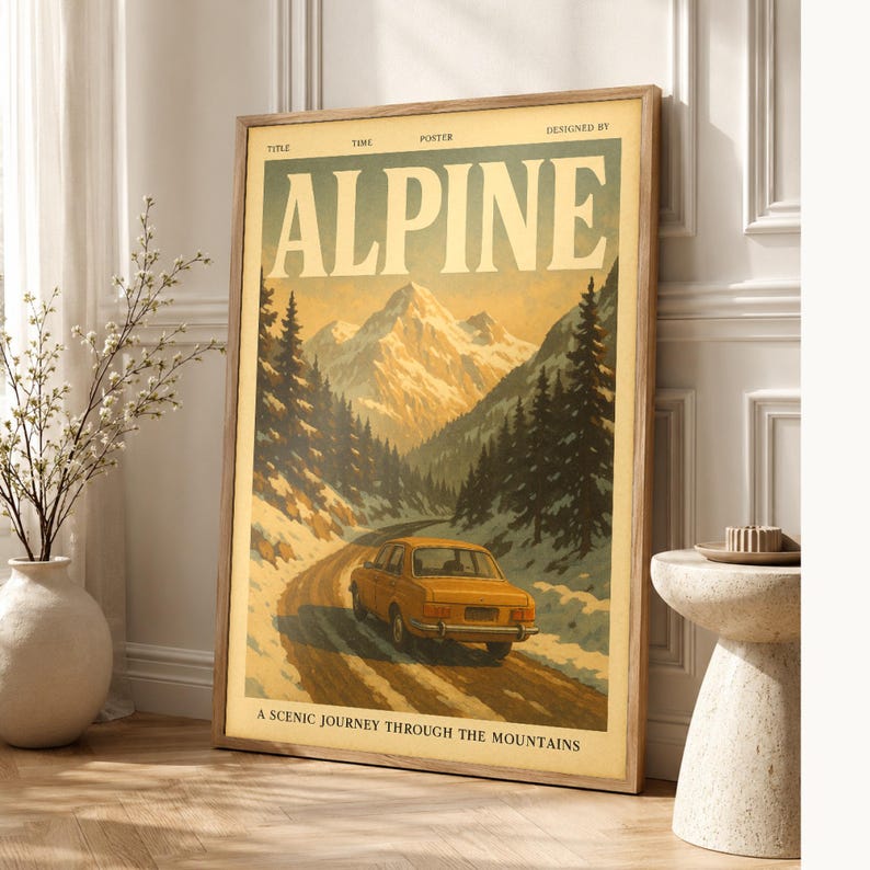 Alpine Retro Poster | Vintage 70s Wall Art Print | Aesthetic Magazine Print | Mid Century Retro Decor Gift image 1