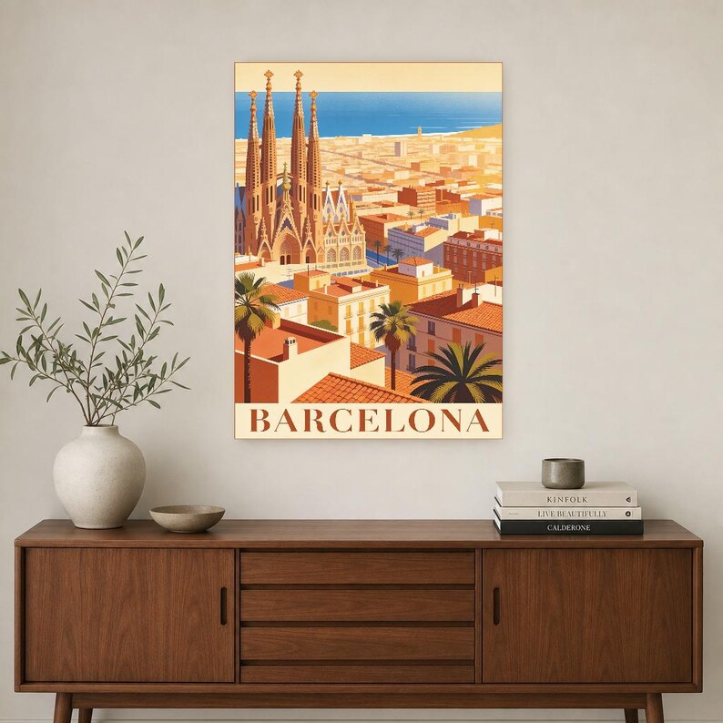 Póster de viaje vintage de Barcelona | Impresión de arte retro de la ciudad de España ? Decoración de pared de regalo de inauguración de la imagen 3