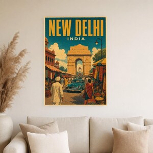 New Delhi Travel Poster | Vintage India Gate Print | Indian Wall Art | Printed & Shipped image 4