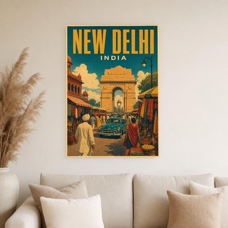 New Delhi Travel Poster | Vintage India Gate Print | Indian Wall Art | Printed & Shipped image 4