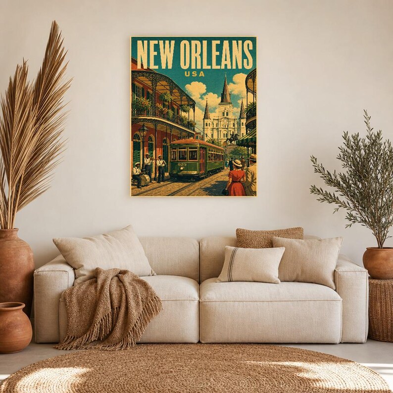 New Orleans Travel Poster | Vintage 1950s French Quarter Print | Retro Louisiana Wall Art Print | Mid Century City Decor image 6
